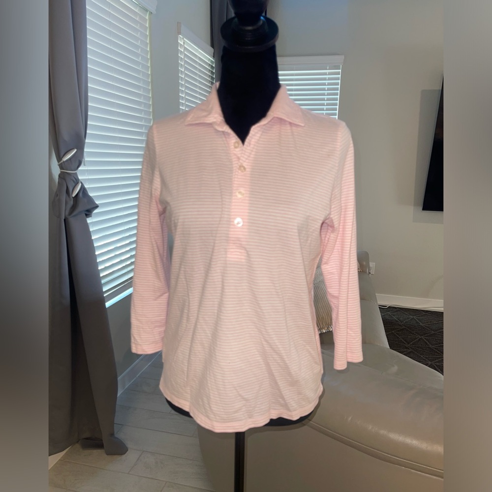 Renwick Polo Shirt Womens Striped 3/4 Sleeves Pima Cotton Peru S